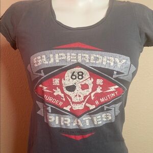 Superdry vintage rare Pirates Skull murder & mutiny gray Tee original label S